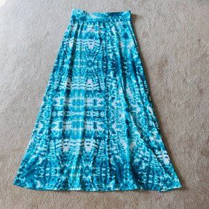 Roz & Ali Turquoise Splotchy Tie Dye Maxi Skirt S